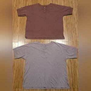 Dip Bundle Of Casual Short Sleeve Henley Tops - Mauve and Dusty Lavender